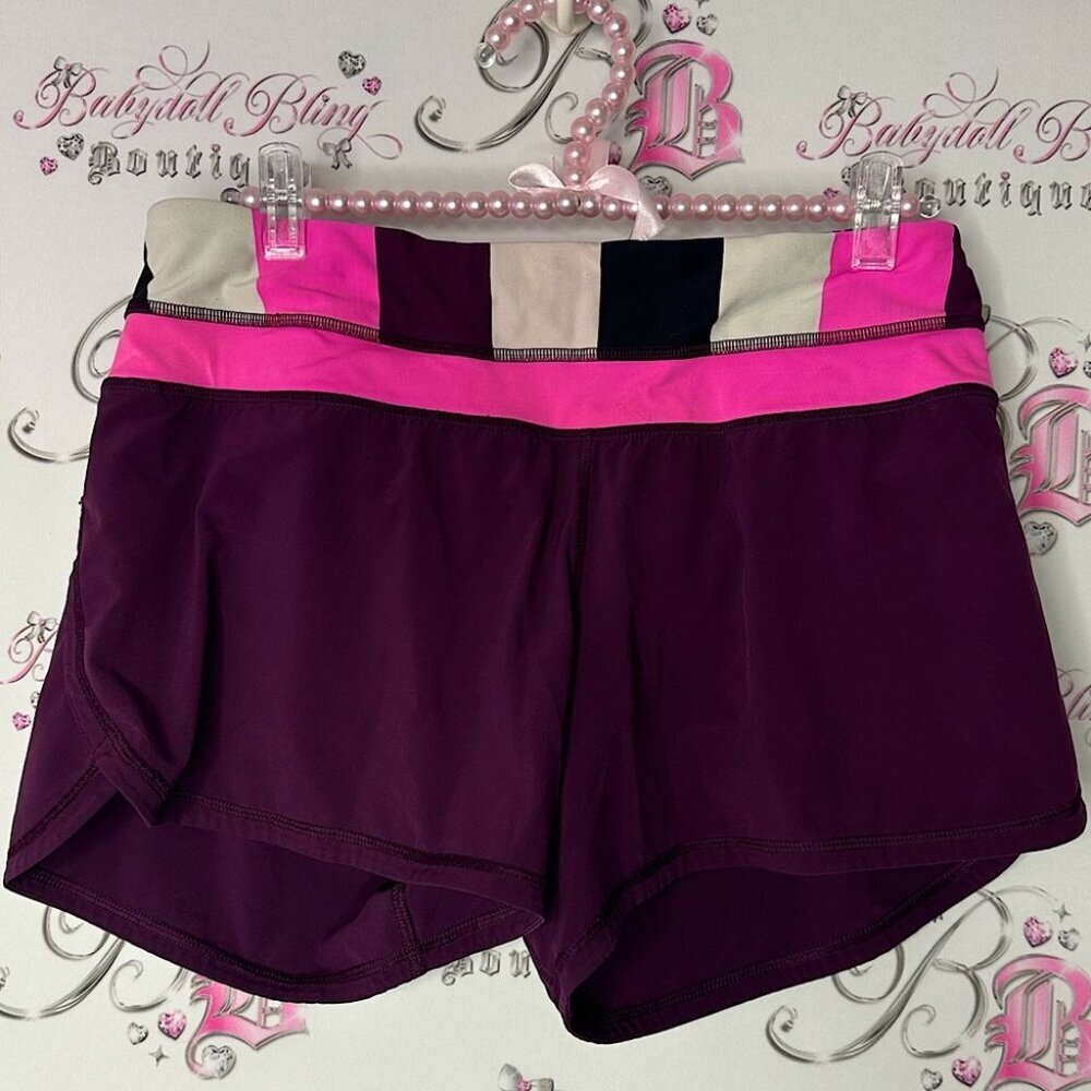 Lululemon shorts Purple Pink pockets striped block color bike athletic cute rare